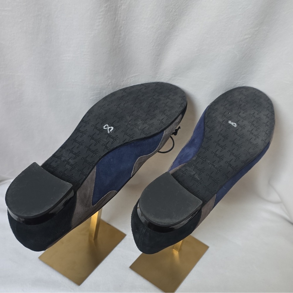 Amalfi Made In Italy Womens Suede Ballet Flat Slip-On Bow Black Gray Blue 9M - Picture 7 of 14